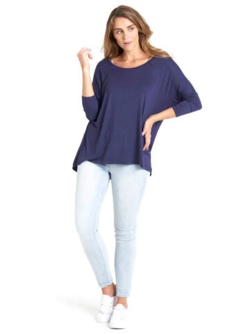 Milan 3/4 Sleeve Top - Navy